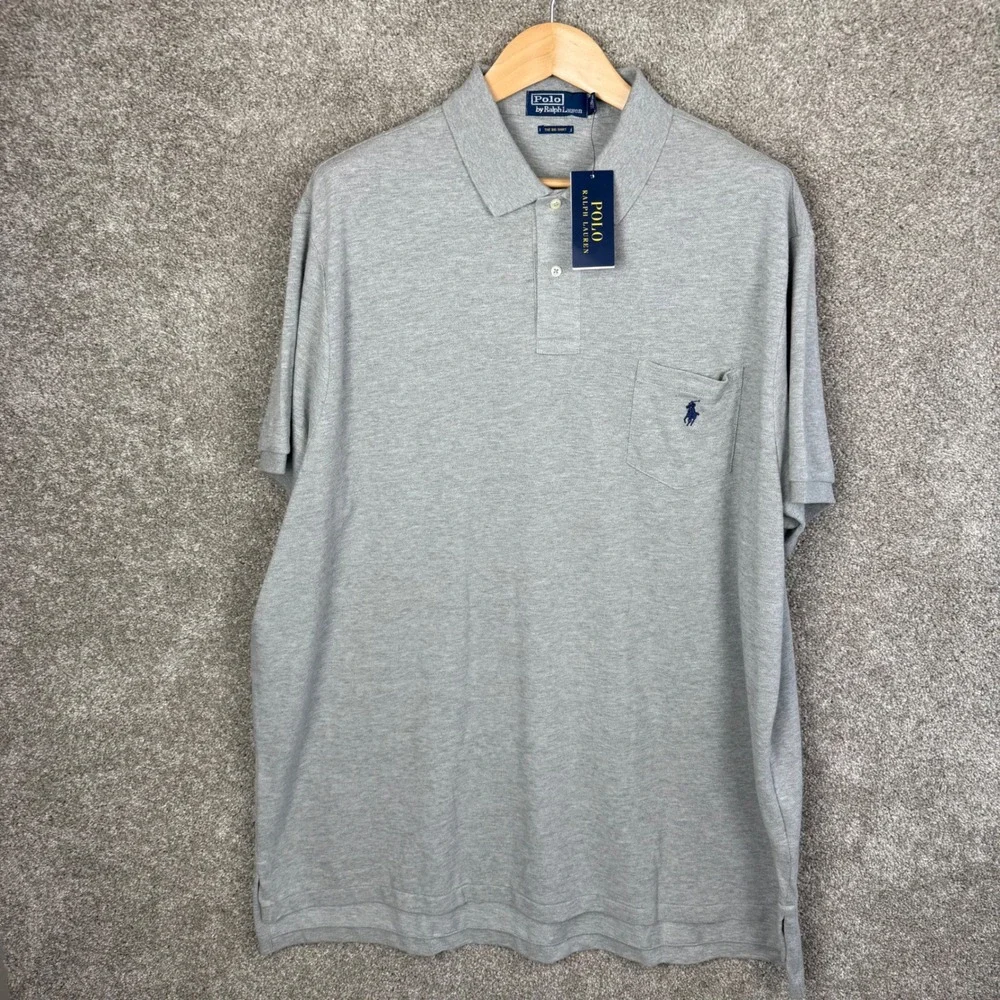 Polo Ralph Lauren The Big Shirt Mens XXL Grey Pique Pocket Polo 710777700001 NEW